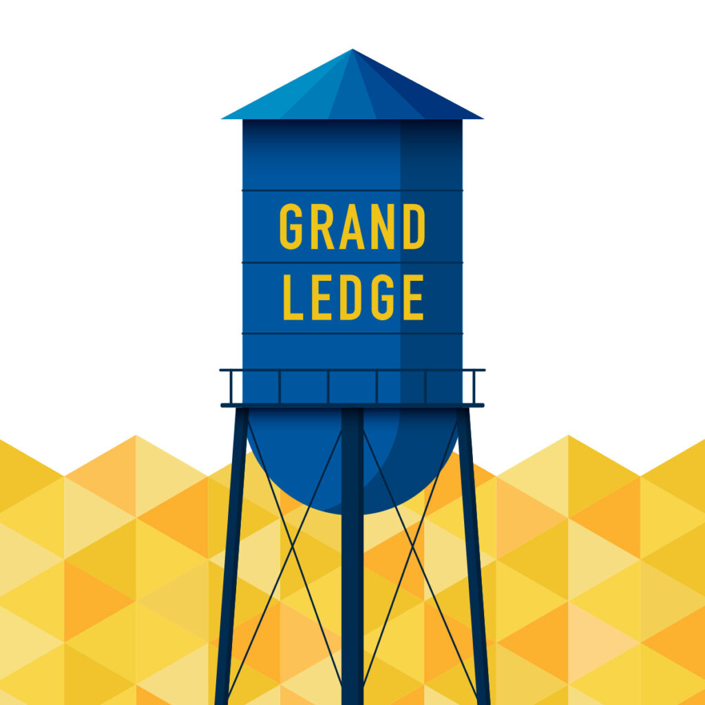 Flat color illustration of Grand Ledge, Michigan's water tower